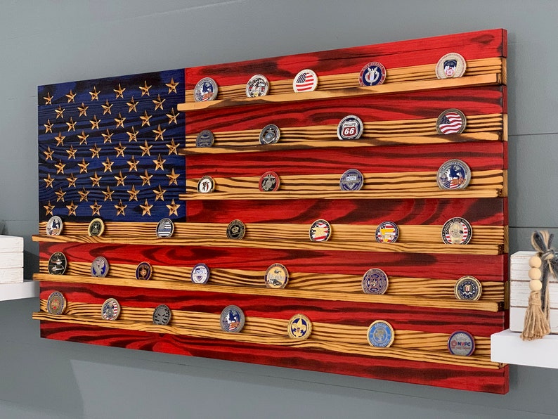 Challenge Coin Display Rack Holder - Rustic American Flag