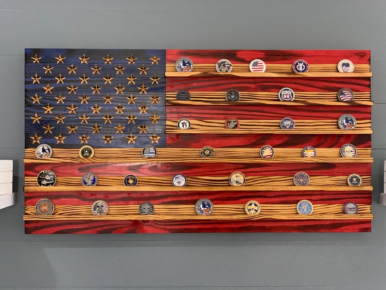 Challenge Coin Display Rack Holder - Rustic American Flag