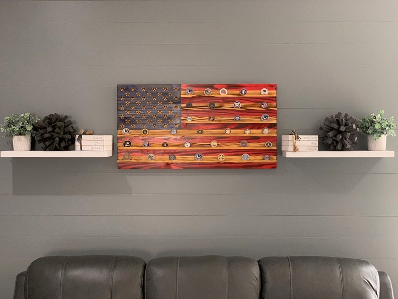 Challenge Coin Display Rack Holder - Rustic American Flag