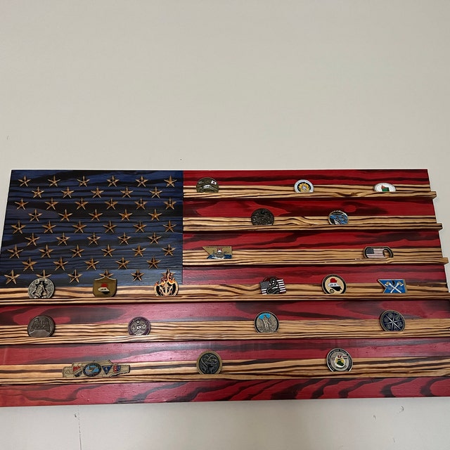 Challenge Coin Display Rack Holder - Rustic American Flag