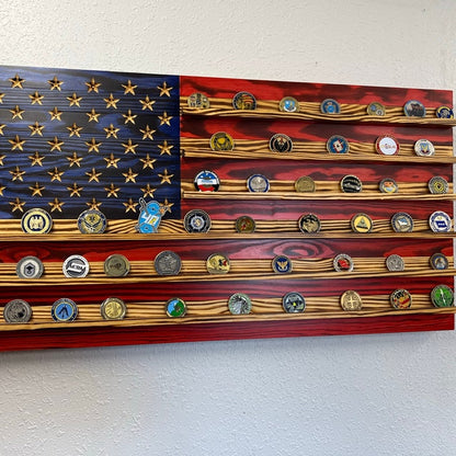 Challenge Coin Display Rack Holder - Rustic American Flag