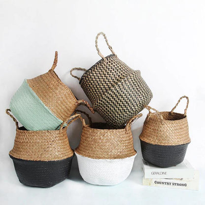 Handmade Rattan Planter or Storage Basket with Handles