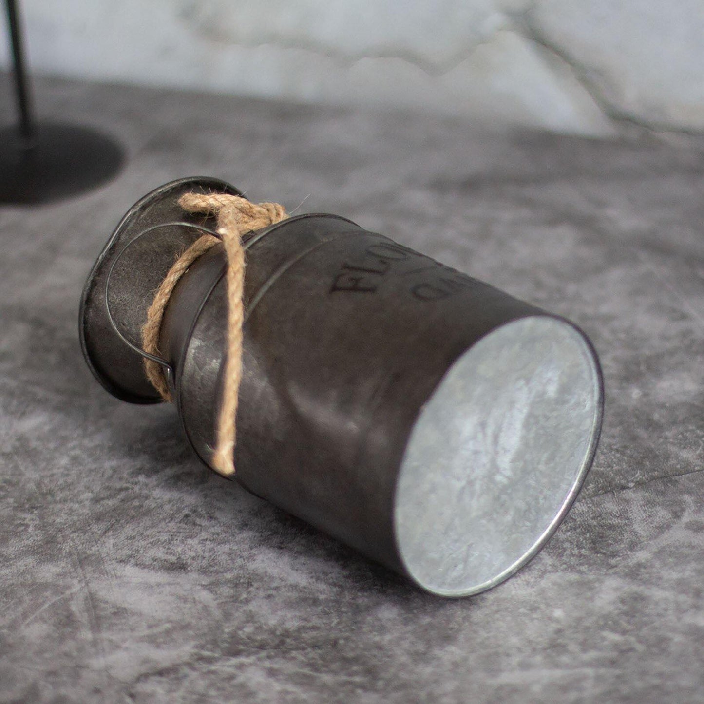 Vintage Iron Flower Bucket with Hemp Rope