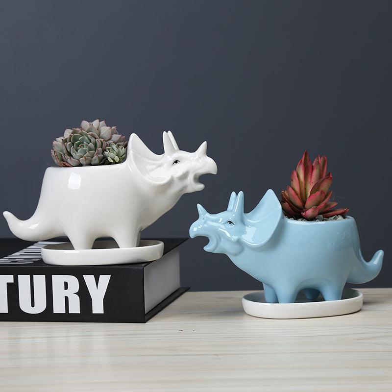 Cute Dinosaur Succulent Planter Pot with Drainage Tray