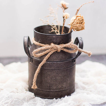 Vintage Iron Flower Bucket with Hemp Rope