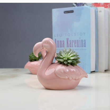 2-Piece Pink Flamingo Succulent Planter Pots