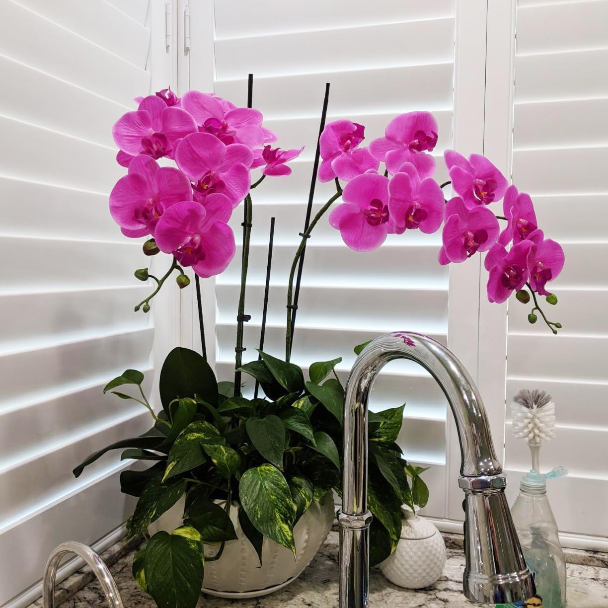 Artificial Phalaenopsis Flowers Branches Real Touch Pack of 2