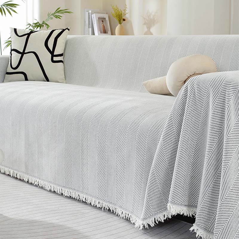 Chenille Blanket Herringbone Tassel Sofa Cover