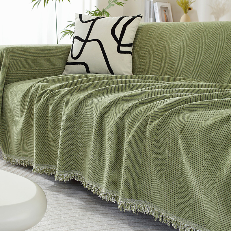 Chenille Blanket Herringbone Tassel Sofa Cover