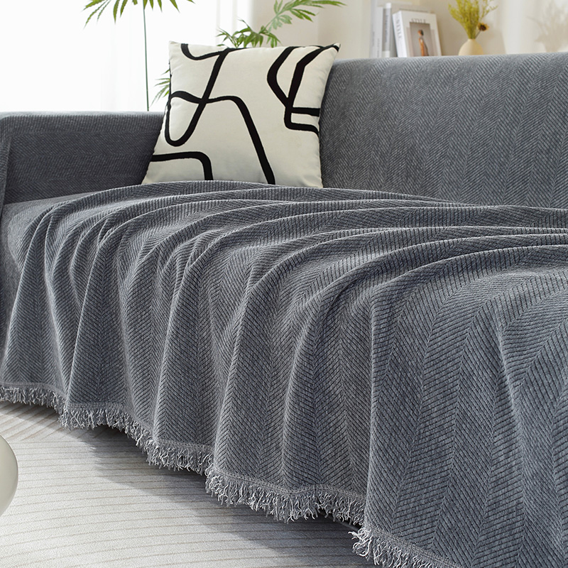 Chenille Blanket Herringbone Tassel Sofa Cover