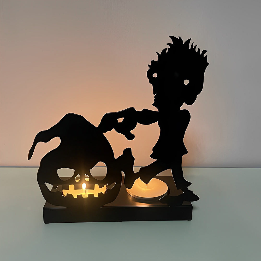 Halloween Pumpkin Lantern Skull Candle Holder Metal Decorative