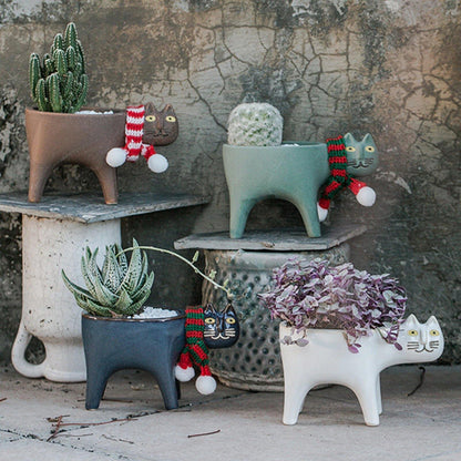 Glazed Ceramic Kitty Planter