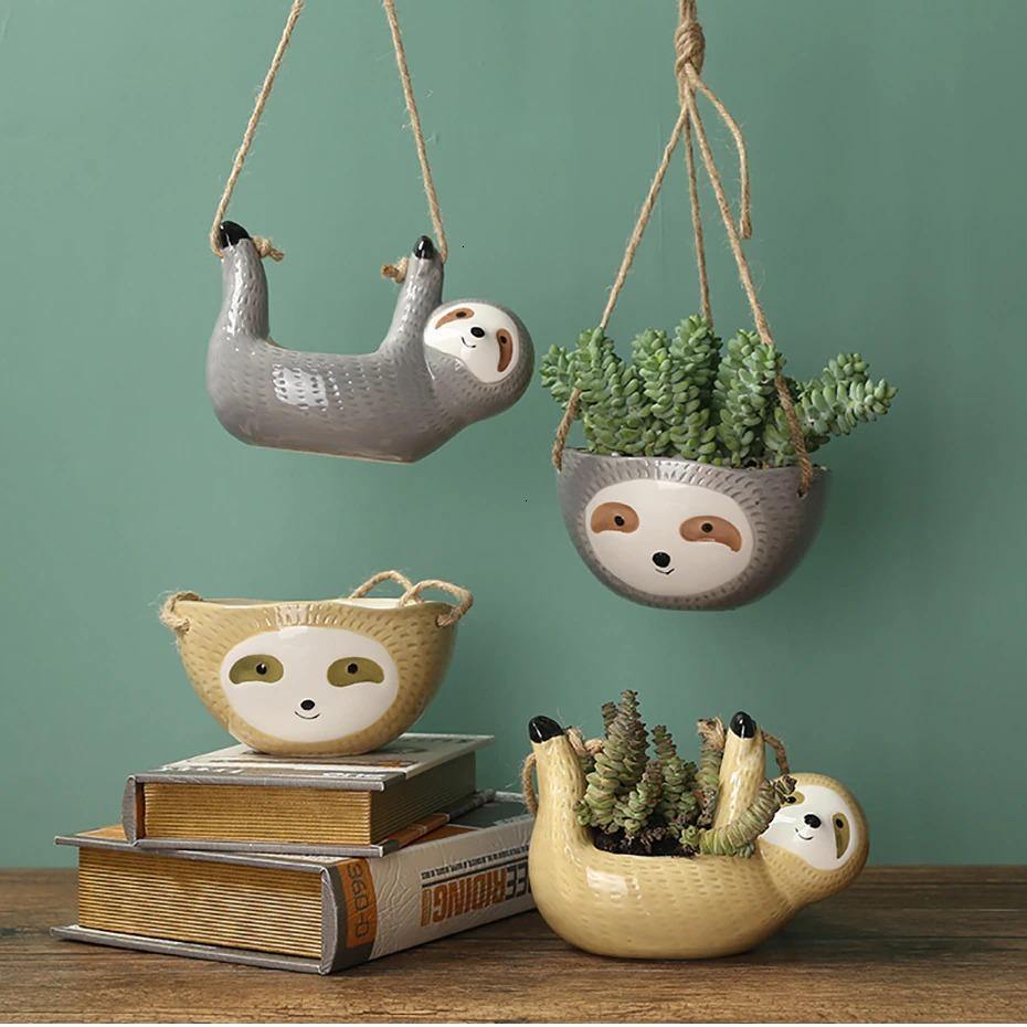 Sloth Ceramic Hanging Succulent Planter