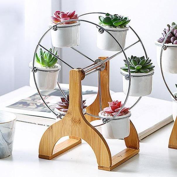 Wooden Ferris Wheel with Ceramic Succulent Planters – Gleelee