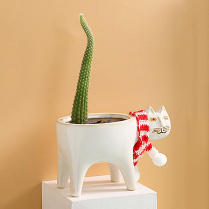 Glazed Ceramic Kitty Planter