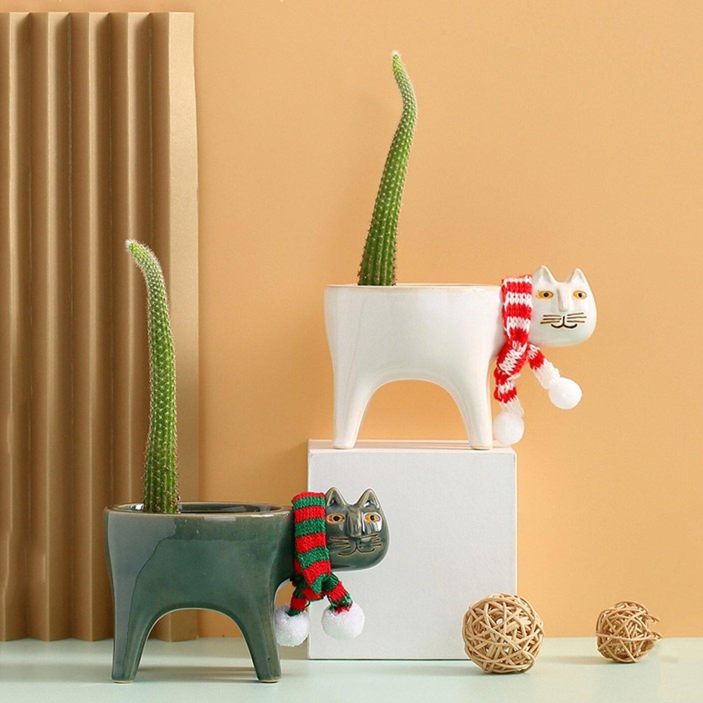 Glazed Ceramic Kitty Planter