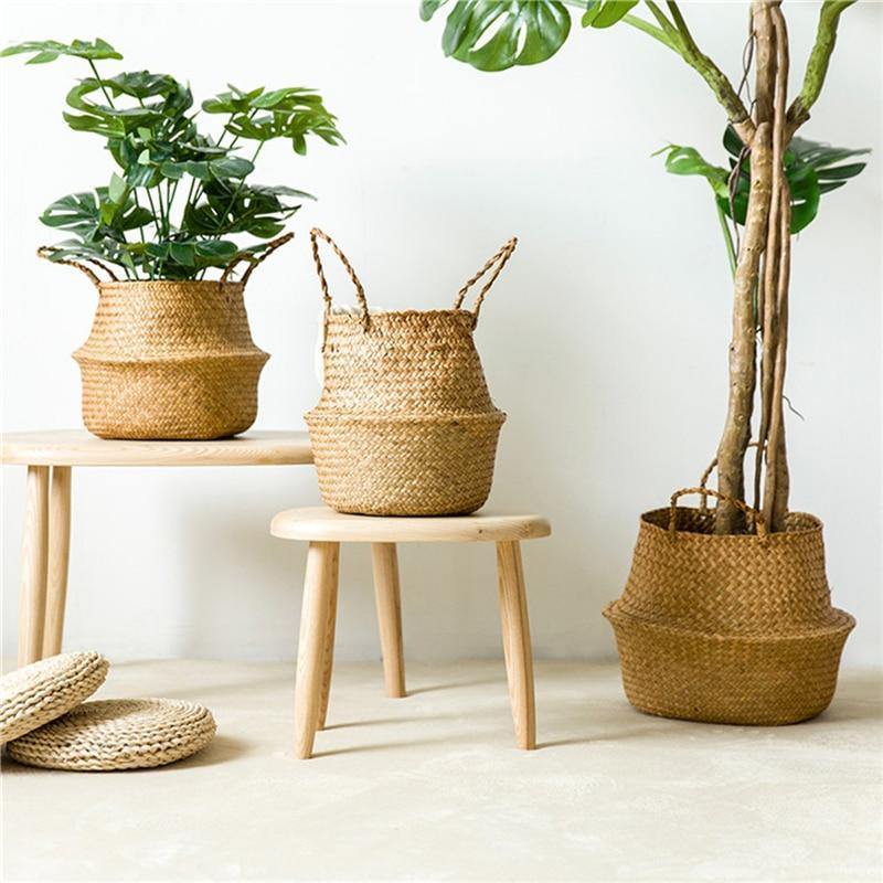 Handmade Rattan Planter or Storage Basket with Handles