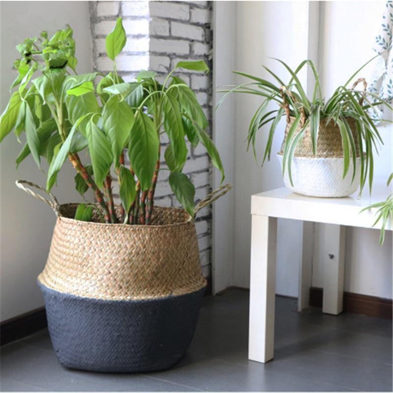 Handmade Rattan Planter or Storage Basket with Handles