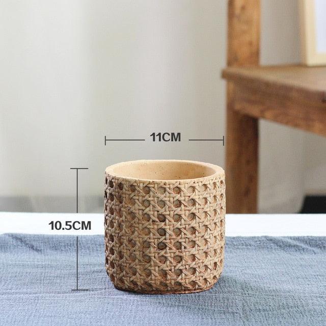 Natural Rattan Texture Cement Planter