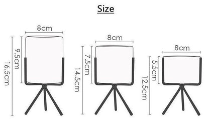 Short Tabletop Ceramic Planter with Geometric Metal Stand