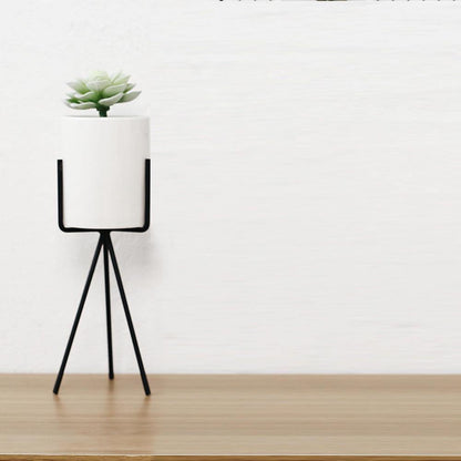 Long Tabletop Ceramic Planter with Geometric Iron Stand