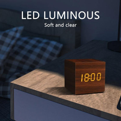 Wooden Cube LED Alarm Clock