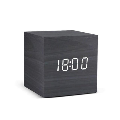 Wooden Cube LED Alarm Clock