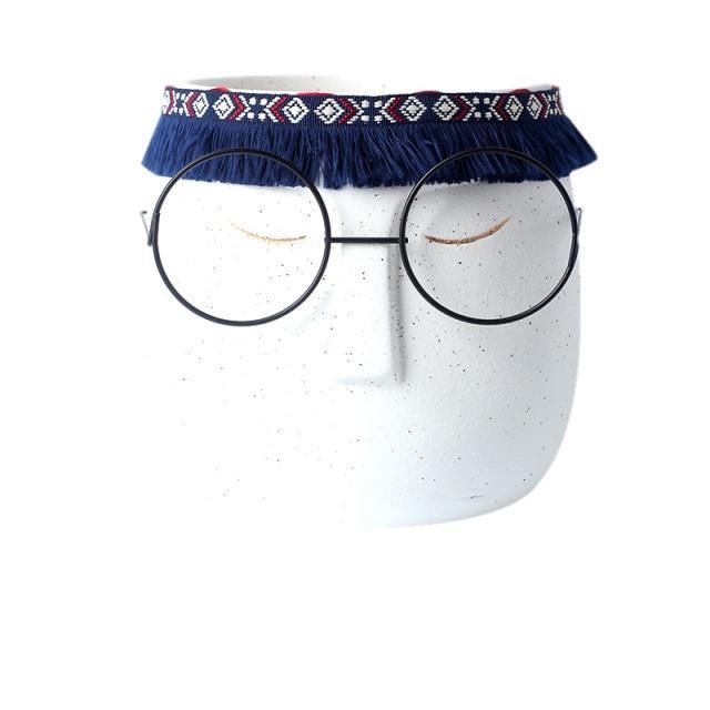 Ceramic Abstract Sleeping Face Planter with Headband and Glasses