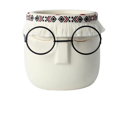 Ceramic Abstract Sleeping Face Planter with Headband and Glasses