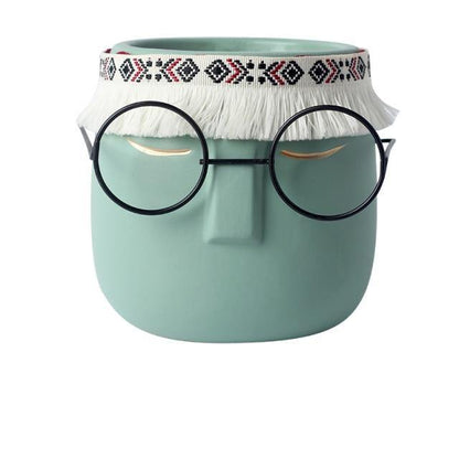 Ceramic Abstract Sleeping Face Planter with Headband and Glasses