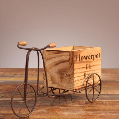 Tabletop Wrought Iron Tricycle with Wooden Planter Box