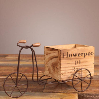 Tabletop Wrought Iron Tricycle with Wooden Planter Box