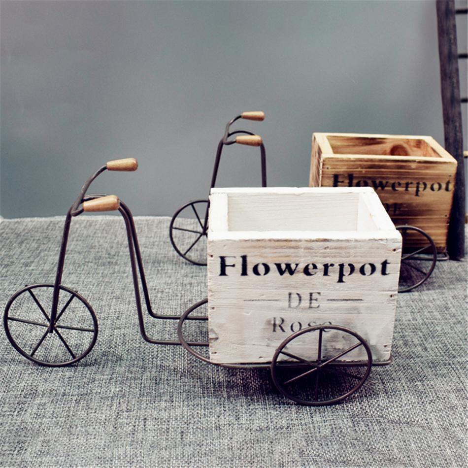 Tabletop Wrought Iron Tricycle with Wooden Planter Box