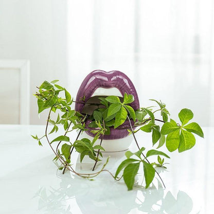 Pucker Up Lips Ceramic Planter